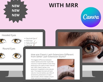 Manual de capacitación sobre pestañas / Guía técnica editable para pestañas / Ebook de Canva / Curso de extensión de pestañas en PDF / Plantillas de belleza con derechos de reventa MRR