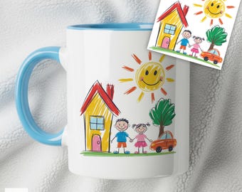 Taza infantil personalizada con dibujo, taza de café con diseño infantil personalizado, regalo para mamá, papá, padres y abuelos, crea tu propia taza con la pintura de tu hijo.