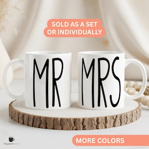 Mr & Mrs Mugs Wedding Gift, Newlywed Coffee Mug, Bridal Shower Present, Engagement Gift, Anniversary Mug for Couple, Husband and Wife Cup