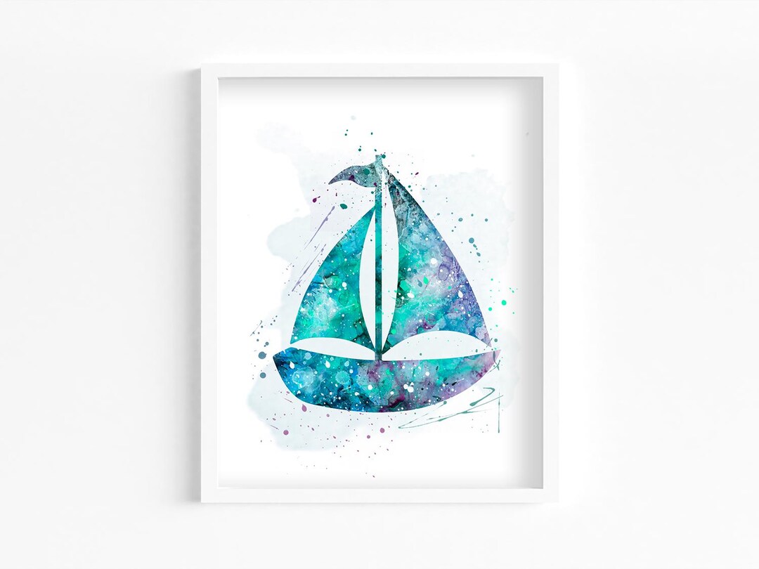 Sailboat Nautical Watercolor Art Print, Pirate and Sailor Kids Room ...