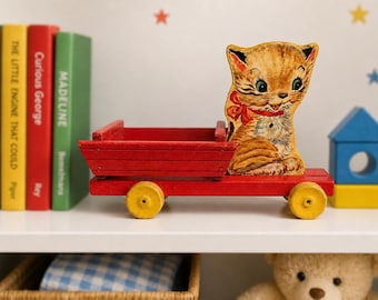 Vintage Fisher Price 499 Cat Pull Toy Wood Wagon Nursery Decor