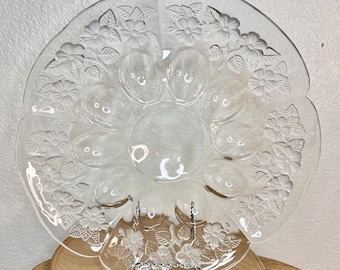 Mikasa Rosella Deviled Egg Platter Walther Glas Germany Clear Floral Glass