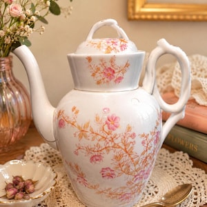 Antique Marx & Gutherz Austrian Porcelain Coffee or Chocolate Pot Pink Floral