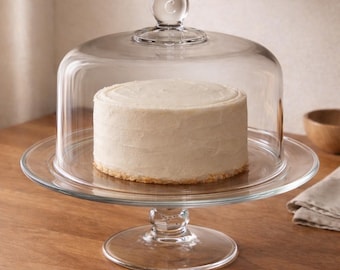 Large Glass Cake Stand with Dome Cloche 13” Pedestal Display, Vintage Style Dessert Stand