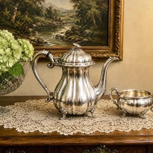 Victorian Style Silverplate Coffee Pot | Footed Coffee Server | Floral Finial