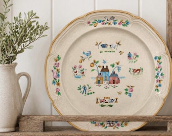 International Heartland Serving Platter Farm Scene Stoneware Wall Decor 12”