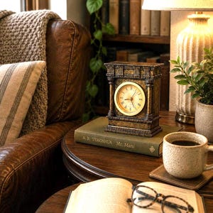 Vintage Column Mantel Clock Roman Numeral Shelf Clock
