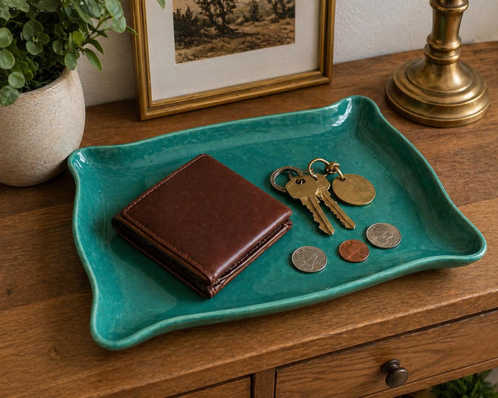 Vintage Lane & Co Tray 1962 Turquoise MCM Ceramic Dish California Pottery Catchall