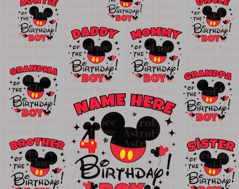 Editable Family Shirts Design png, Birthday Boy PNG, Family Matching Shirts Clipart, Mickey Mouse Party Sublimation Design, Digital Download