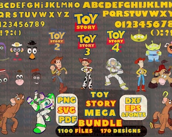 Toy Story SVG PNG Clipart Mega Bundle, Buzz Lightyear svg, Woody svg, DIY Birthday, shirt, craft project, Toy Story Font