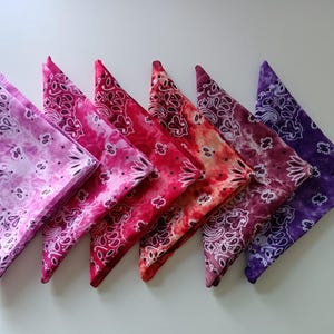 6-pack bandanas, 100 % mjuk och andningsbar bomull, rosa och lila tonade bandanas, boho bandanas, tie-dye paisleymönster bild 1