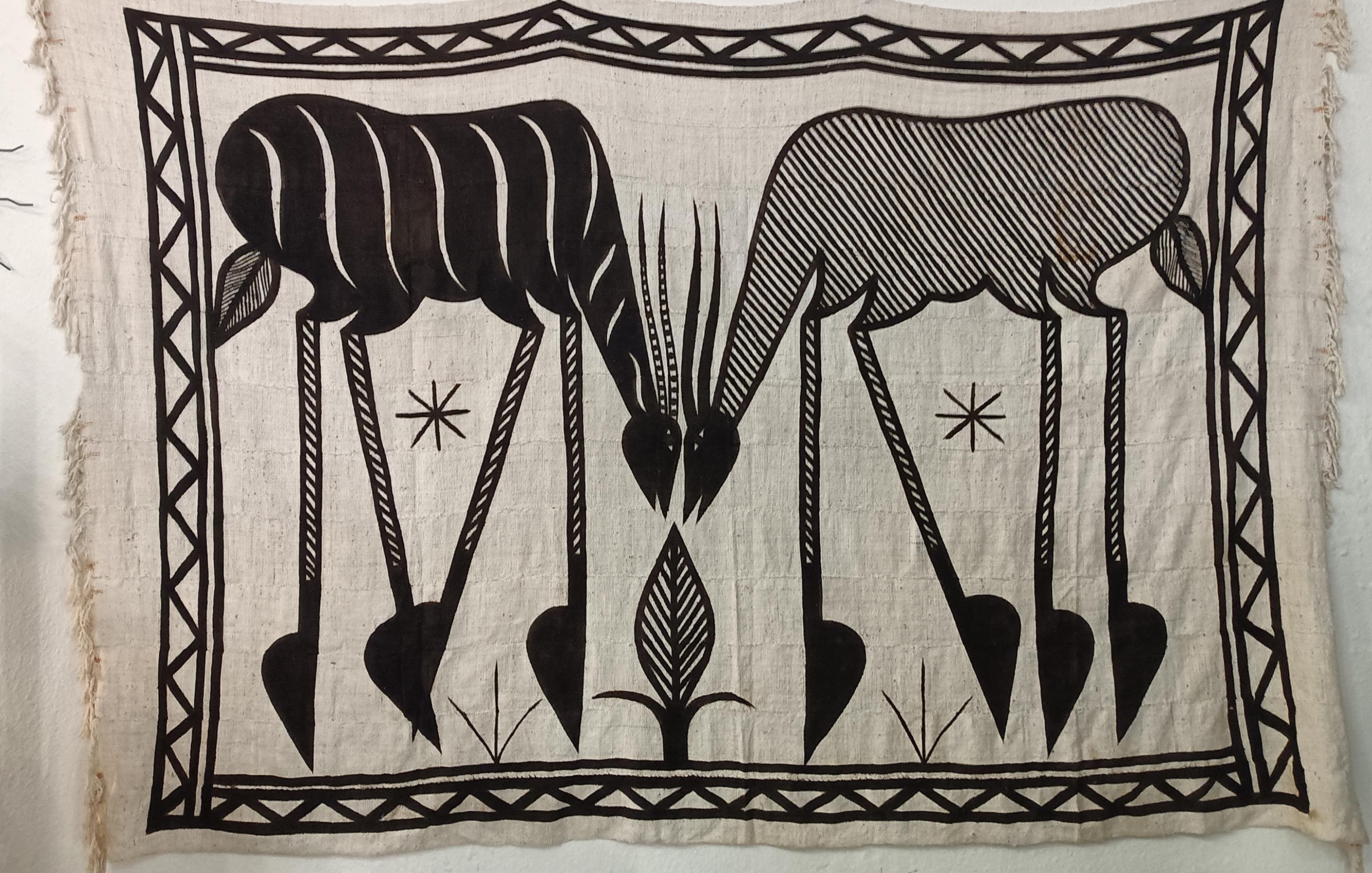 Antique African Korhogo Mud Tapestry, African Antelope Mural