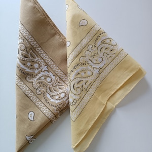 Bandana, 100 % mjuk och andningsbar bomullshalsduk, beige och pastellgul bandana, boho-halsduk, kashmirbandana