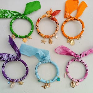 Fabric charm bracelet, knot bandana bracelet, ocean charm bandana bracelet, bandana charm bracelet, boho bracelet