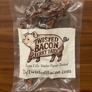 Twisted Bacon Jerky Tails – 5pc, Sweet & Spicy – Seasoned, Pulled, Twisted. Tension-Cooked.  Addictive, Healthier Bacon Protein Snack.