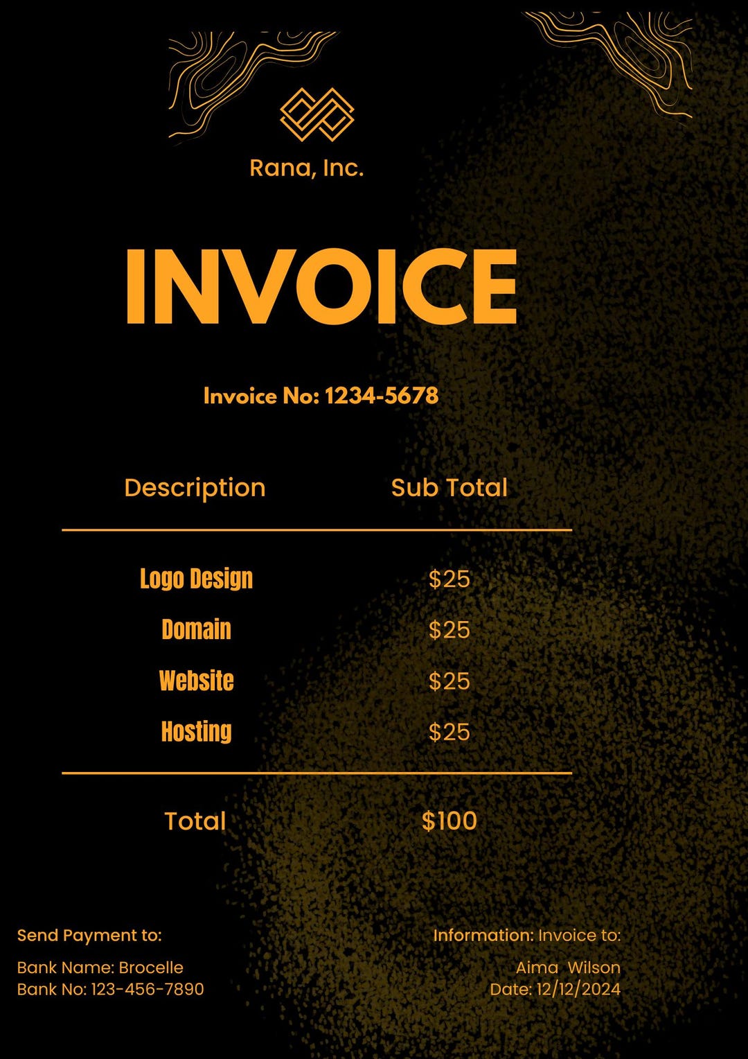 Gold Black Invoice Template, Elegant Minimalist Design (canva Editable ...