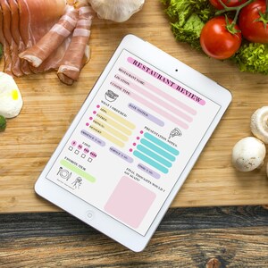Restaurantrecensiedagboek afdrukbaar | Leuke foodiedagboekpagina | Eetervaring-tracker | Food Review Tracker voor map of iPad | Pdf