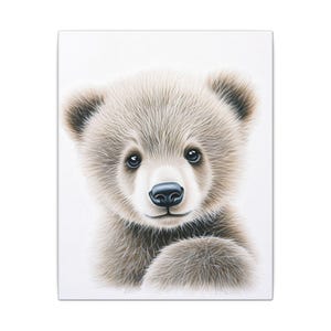 Bear Nursery Wall Art - Watercolor Baby Animal Canvas for Kids Room, Stretched Bear Print for Baby Girl or Boy