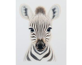 Zebra Nursery Wall Art - Watercolor Baby Animal Poster for Kids Room, Unframed Zebra Print for Baby Girl or Boy