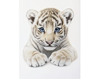Tiger Nursery Wall Art - Watercolor Baby Animal Poster for Kids Room, Unframed Tiger Print for Baby Girl or Boy