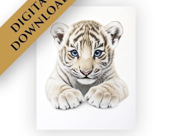 Decorazione murale a forma di tigre per la cameretta dei bambini - Poster stampabile con animaletti per la cameretta, download digitale di tigri per l'arredamento della cameretta dei bambini