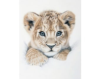 Lion Nursery Wall Art - Watercolor Baby Animal Poster for Kids Room, Unframed Lion Print for Baby Girl or Boy