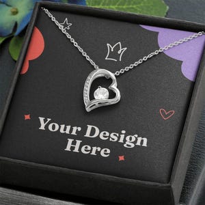 Collar "Amor eterno" con tarjeta de mensaje personalizada: regalo para ella, esposa o novia. Colgante de corazón con circonita cúbica en oro de 14/18 k + caja de lujo.