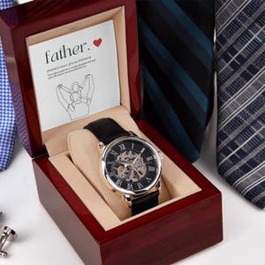Vaderdagcadeau – automatisch herenskelethorloge – zwart leren mechanisch horloge voor vader – luxe uurwerk cadeau voor hem