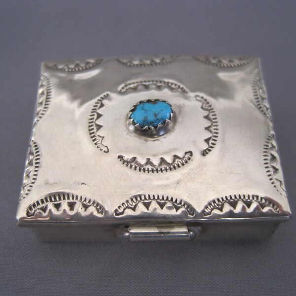 Vintage Sterling Turquoise Native American Pill Box