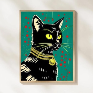 Quirky Cat Wall Art, Feline Home Decor, Cat Poster, Modern Cat Illustration, Cat Lover Print, Whimsical Cat Art, Printable, Digital Download