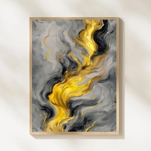 Golden Flame Abstract Wall Art, Luxury Modern Wall Decor, Gold Flow Art, Abstract Painting Print, Gold Artwork, Printable, Digital Download