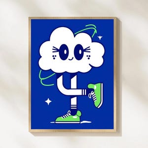 Cute Cloud Character Wall Art, Whimsical Cloud Print, Kawaii Cloud Art, Happy Cloud Poster, Playful Cloud Decor, Printable, Digital Download