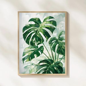 Monstera Plant Poster, Botanical Plant Wall Art, Monstera Leaf Printable Art, Tropical Nature Decor, Boho Botanical Art, Digital Download