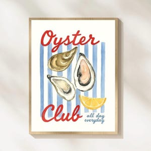 Oyster Club Aquarell Wandkunst, Oyster Club Vintage Poster, Nautische Küche Dekor, Retro Küchenkunst, Fisch druckbare, digitaler Download