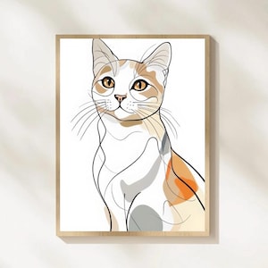 Modern Cat Line Art Print, Minimalist Calico Cat Wall Art, Abstract Cat Art, Line Art Cat Poster, Printable Cat Artwork, Digital Download