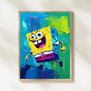 Colour Splash SpongeBob Art, Cheerful Sponge Decor, Cartoon-Inspired Print, Printable Abstract Wall Print, Digital Download