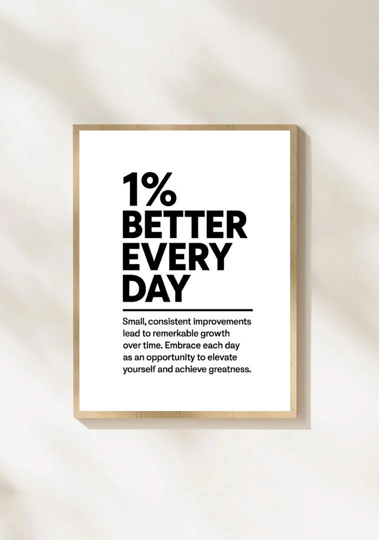 1% Better Every Day Motivational Quote Wall Art, Motivational Office Decor, Printable Quote Art, Daily Growth Print, Digital Download