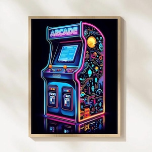 Retro Arcade Machine Wall Art, 80s Gaming Room Poster, Neon Game Room Decor, Retro Game Room Art, Printable, Digital Download