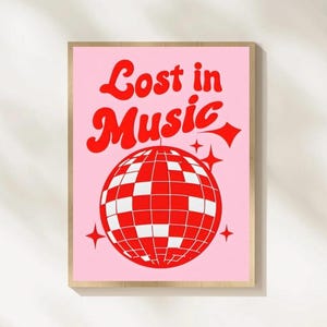Lost In Music Wall Print, Retro Disco Wall Art, 70s Music Poster, Funky Wall Decor, 70s-Inspired Printable Wall Art, Digital Download