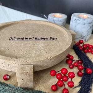 Travertine Pedestal Tray 10 inch, Natural Stone Bathroom Tray, Vanity Decor Tray, Marble Candle Tray, Coffee Table Decor, Luxury Stone Tray image 4