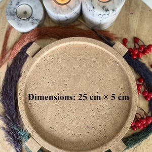 Travertine Pedestal Tray 10 inch, Natural Stone Bathroom Tray, Vanity Decor Tray, Marble Candle Tray, Coffee Table Decor, Luxury Stone Tray image 2