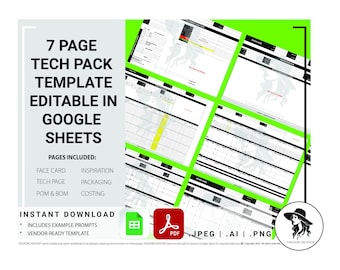 Fashion Tech Pack Template, Tech Pack Template, Editable Excel Template, Google Sheets Format, Apparel Design Tech Pack, Clothing Tech Packs