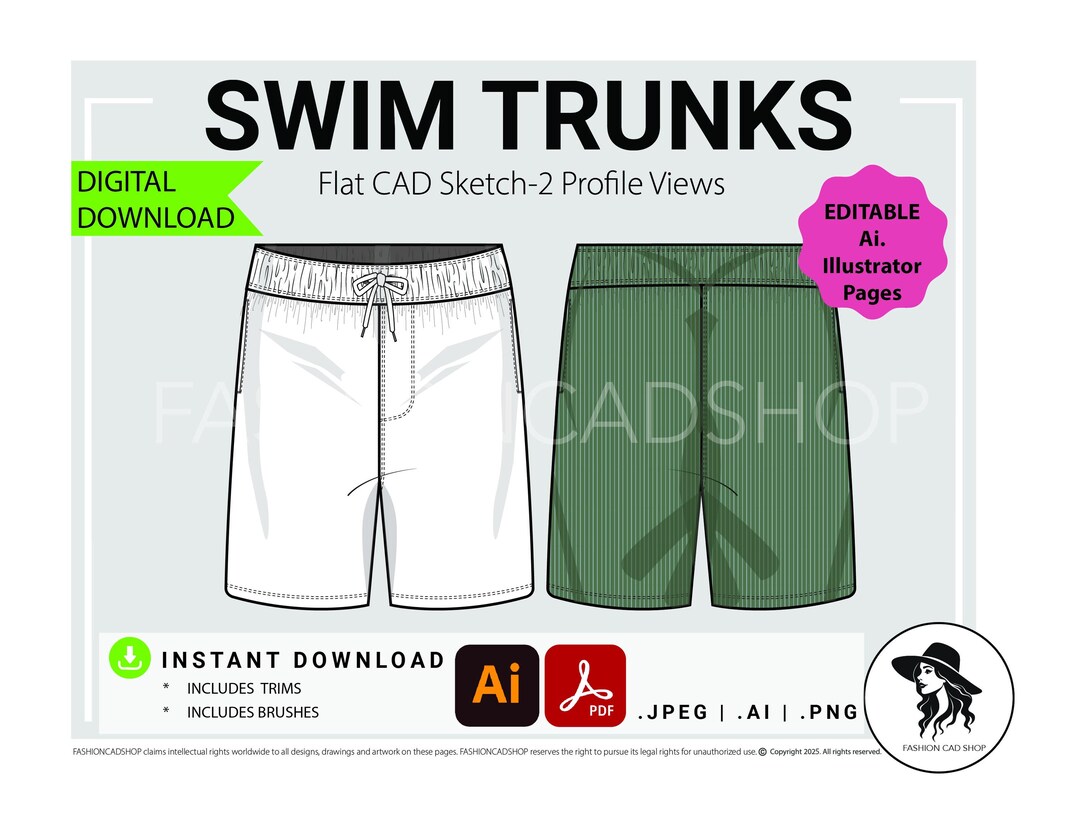 Swim Trunk, Fashion Flat Sketch (instant Digital Download) Adobe ...