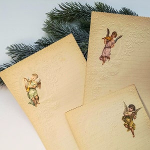 Lotto di 3 lettere per Babbo Natale, carta da lettere antica per lettere a Gesù Bambino, letterine antiche Babbo Natale con angeli Lotto n.4