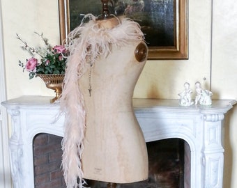 Antique Dressmaker Mannequin w Metal Cage Dress Bottom w Rolling Claw Foot  Base