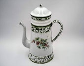 Antique enamel French Coffee pot, green marbled effect bands, Enameled coffee biggin, Antique French enameled coffee pot, vintage coffee pot