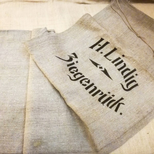 Antiker Deutscher GETREIDESACK Hanf Schwarz beschriftet, Vintage Hanfsack, antiker Hanf Getreidesack