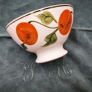 Antique French cafè au lait bowl hand painted oranges, no mark, rare antique French ceramic bowl, collectible antique cafè au lait bowl