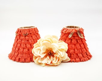 Antique French Lace Lampshades, Coral Shabby Chic Boudoir Decor (Set of 2)