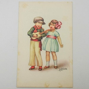 Cartoline antiche con coppie di bambini, cartoline d'epoca illustratore Collino, cartoline vintage da collezione epoca aani '30, Collino immagine 5